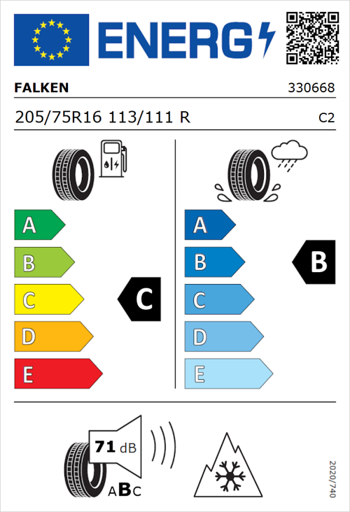 Tyre Label for Falken Euroall Season Van11 205/75R16 113/111R
