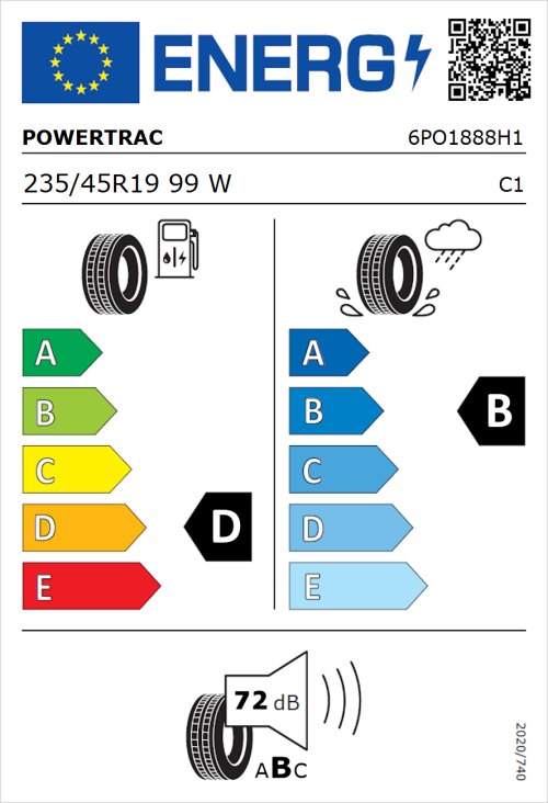 Tyre Label for Powertrac Racing Pro 235/45R19 99W