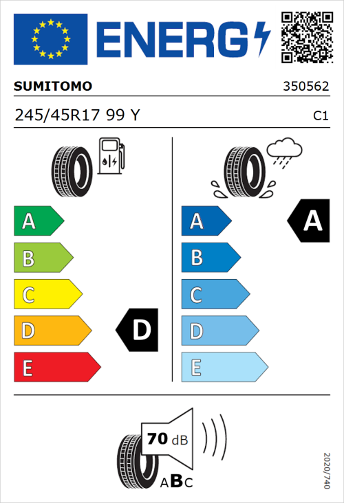 Tyre Label for Sumitomo HTR Z5 245/45R17 99Y