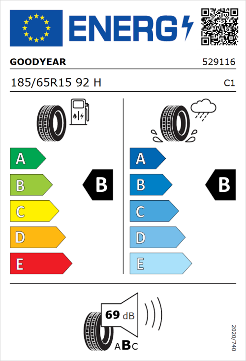 Tyre Label for Goodyear EfficientGrip 185/65R15 92H